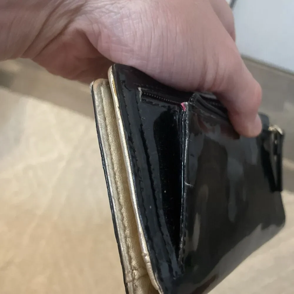 Vintage Kate Spade Black Patent Leather Embossed Logo Continental Flap Wallet